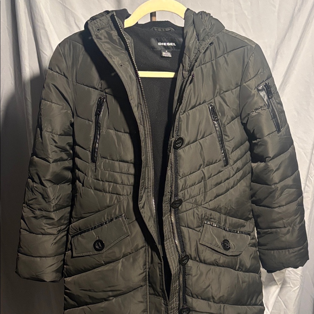 DIESEL Women's Dark Green Puffer Coat